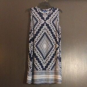 Elegant Blue and White Midi Dress